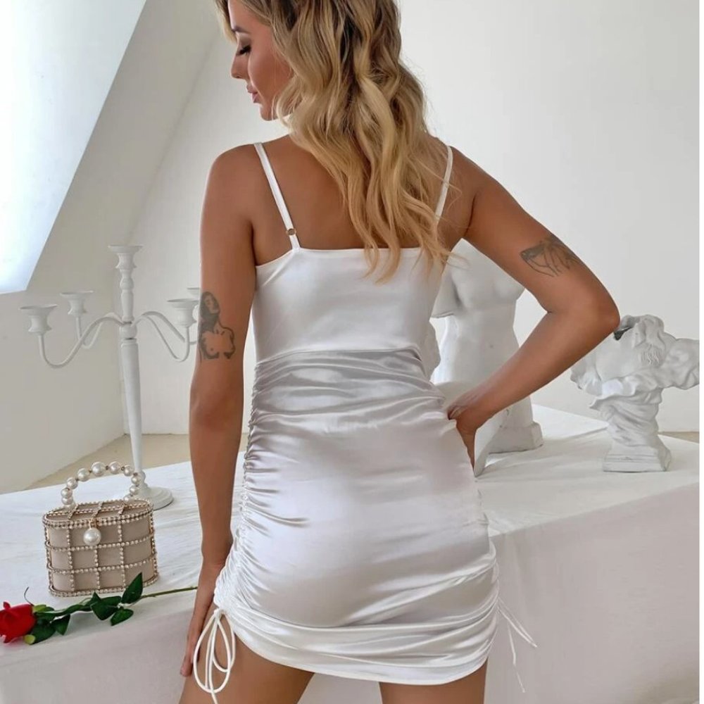 Joyfunear Drawstring Ruched Satin Dress - Picture 4 of 5